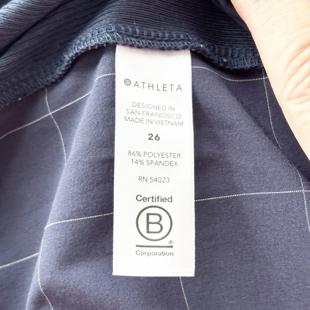 Athleta Brooklyn Textured Ankle Pant Size 26 Navy Windowpane Plaid Plus Size - Picture 9 of 10